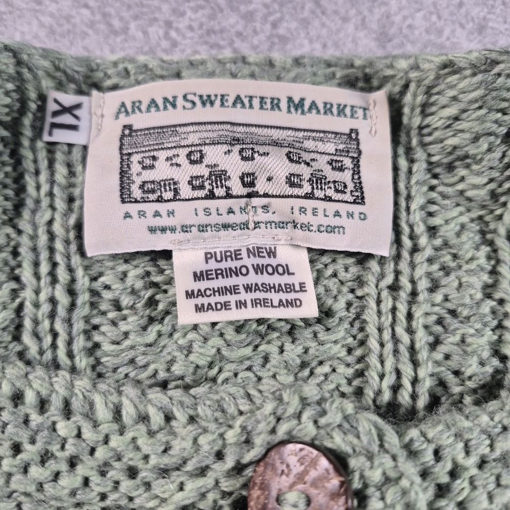 Aran Crafts Irish Merino Wool Cable Knit Cardigan Sweater Green Women's XL - Picture 3 of 7